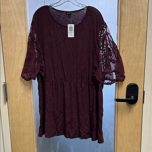 Elegant Burgundy Lace Sleeve Top